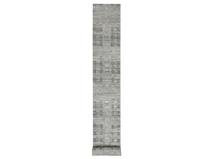 2'6" x 25'9" New Hand Knotted Grey Wool Runner Oriental Rug - MOA10265157