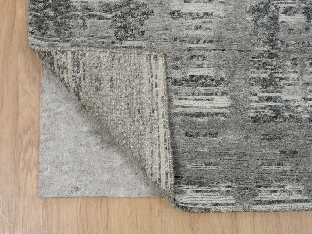 2'6" x 25'9" New Hand Knotted Grey Wool Runner Oriental Rug - MOA10265157