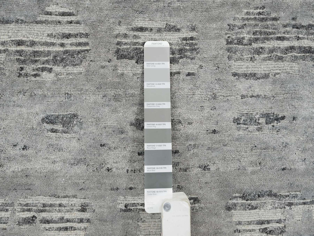 2'6" x 25'9" New Hand Knotted Grey Wool Runner Oriental Rug - MOA10265157