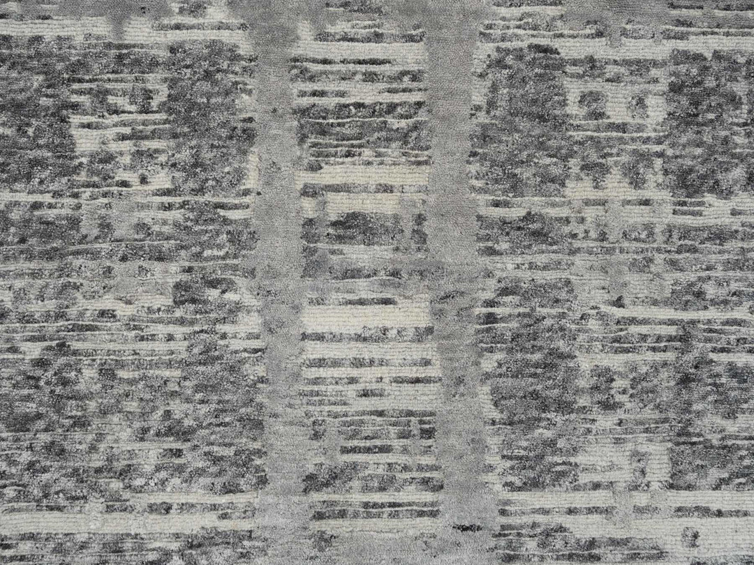 2'6" x 25'9" New Hand Knotted Grey Wool Runner Oriental Rug - MOA10265157