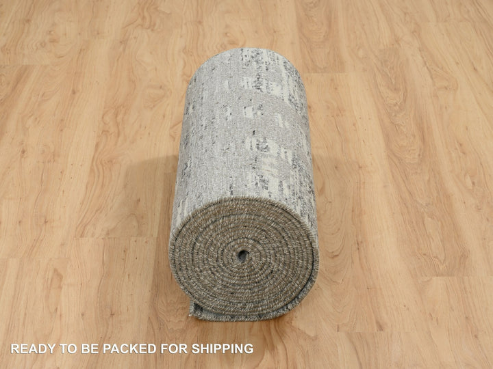 2'6" x 25'9" New Hand Knotted Grey Wool Runner Oriental Rug - MOA10265157