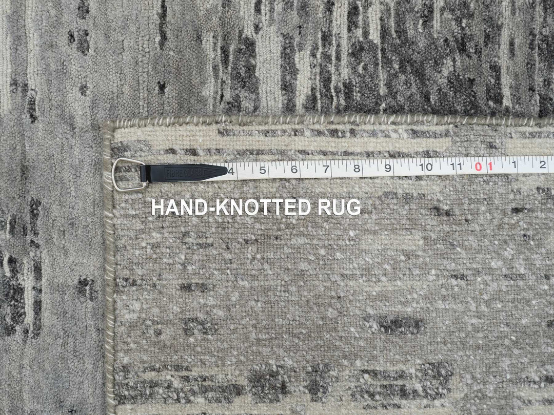 2'6" x 25'9" New Hand Knotted Grey Wool Runner Oriental Rug - MOA10265157