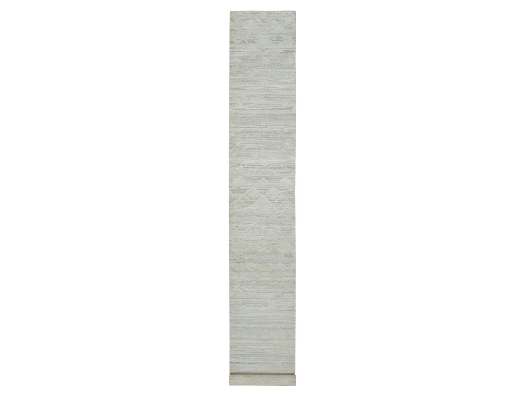 2'6" x 18'2" New Hand Knotted Grey Wool Runner Oriental Rug - MOA10265158