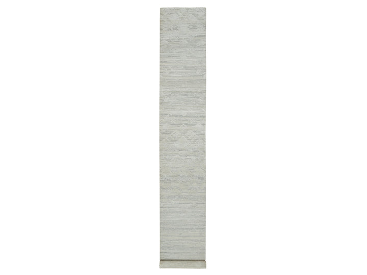 2'6" x 18'2" New Hand Knotted Grey Wool Runner Oriental Rug - MOA10265158
