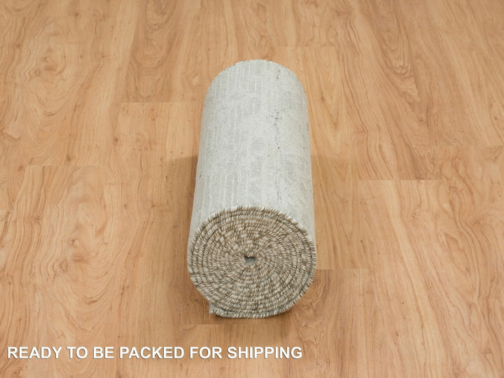 2'6" x 18'2" New Hand Knotted Grey Wool Runner Oriental Rug - MOA10265158