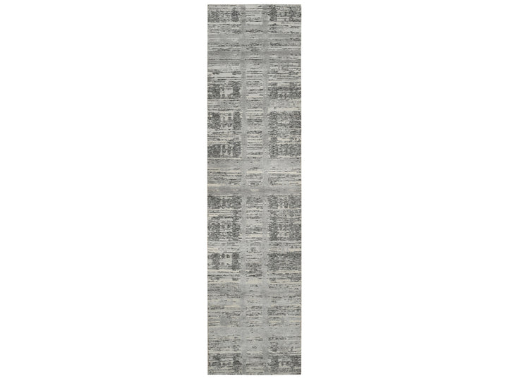 2'6" x 10'0" New Hand Knotted Grey Wool Runner Oriental Rug - MOA10265166