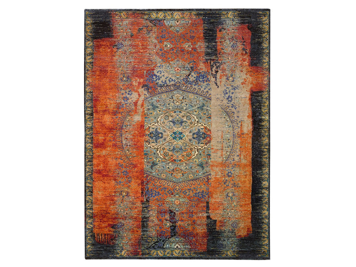 9'2" x 12'1" New Hand Knotted Orange Wool Rectangle Oriental Rug - MOA10265170