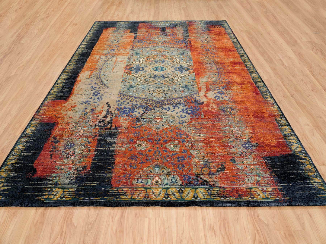9'2" x 12'1" New Hand Knotted Orange Wool Rectangle Oriental Rug - MOA10265170