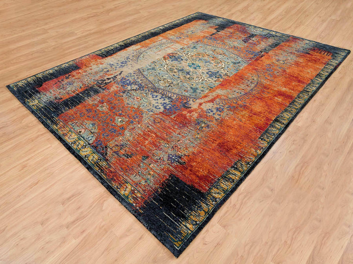 9'0" x 12'1" New Hand Knotted Orange Wool Rectangle Oriental Rug - MOA10265171