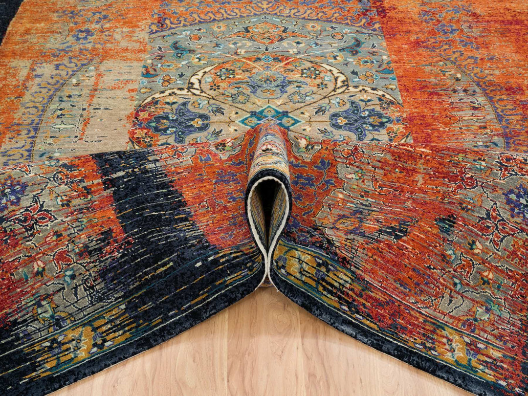 9'0" x 12'1" New Hand Knotted Orange Wool Rectangle Oriental Rug - MOA10265171