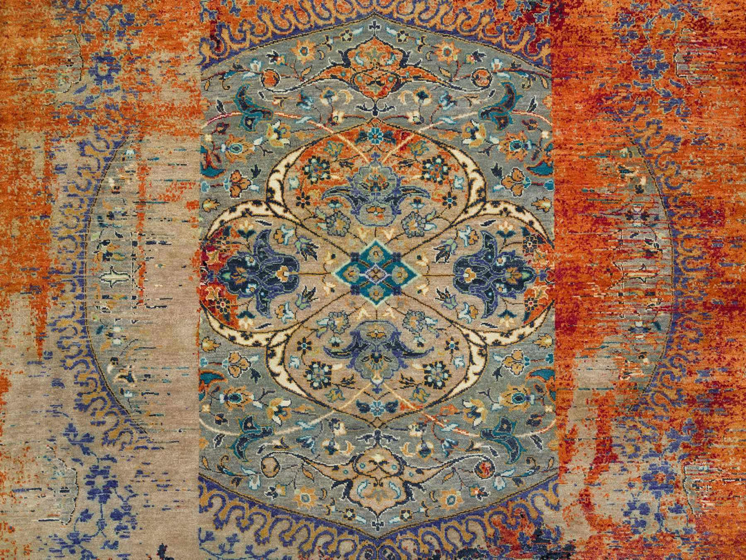 9'0" x 12'1" New Hand Knotted Orange Wool Rectangle Oriental Rug - MOA10265171