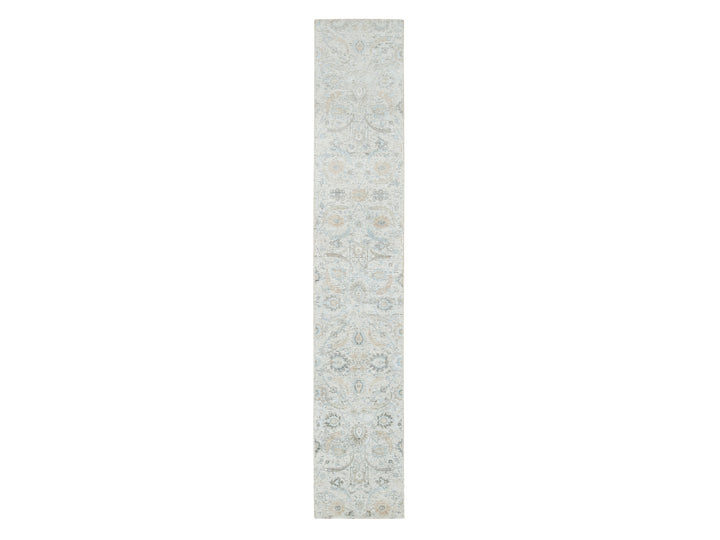 2'6" x 14'2" New Hand Knotted Ivory Wool & Silk Runner Oriental Rug - MOA10265174