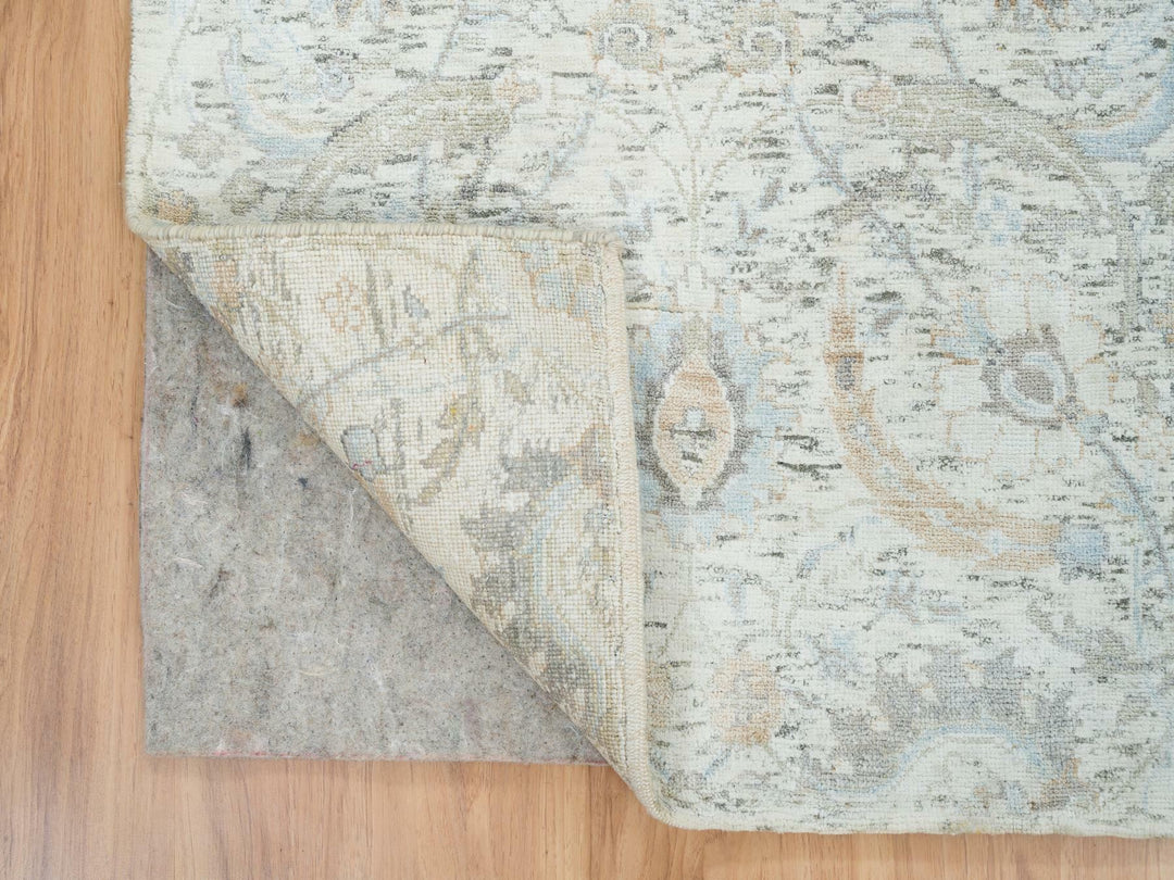 2'6" x 14'2" New Hand Knotted Ivory Wool & Silk Runner Oriental Rug - MOA10265174