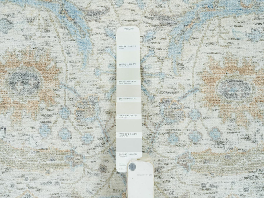 2'6" x 14'2" New Hand Knotted Ivory Wool & Silk Runner Oriental Rug - MOA10265174