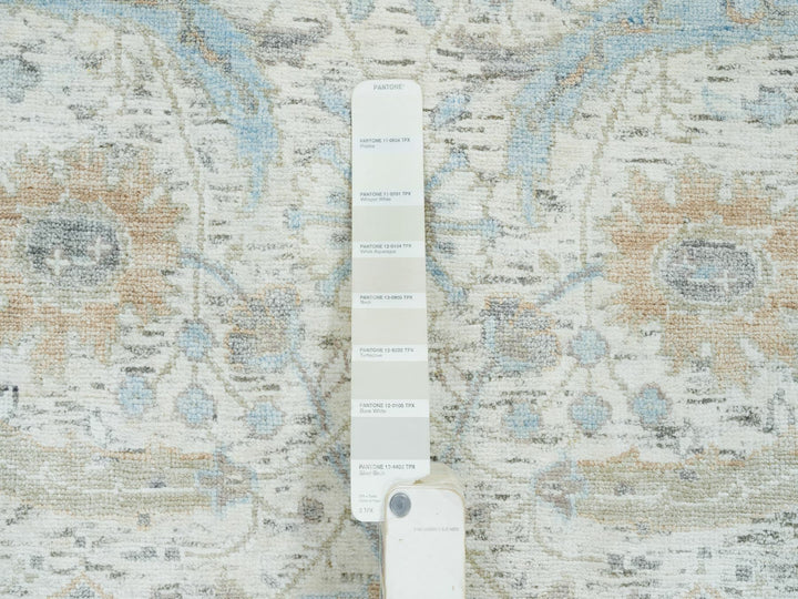 2'6" x 14'2" New Hand Knotted Ivory Wool & Silk Runner Oriental Rug - MOA10265174