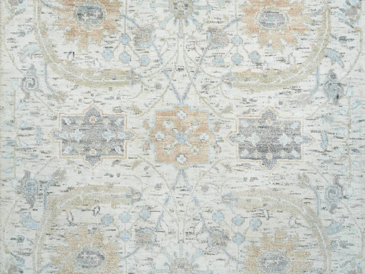 2'6" x 14'2" New Hand Knotted Ivory Wool & Silk Runner Oriental Rug - MOA10265174