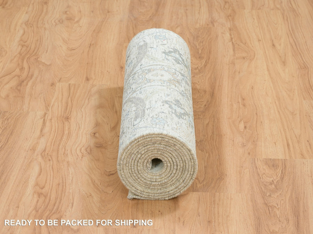 2'6" x 14'2" New Hand Knotted Ivory Wool & Silk Runner Oriental Rug - MOA10265174