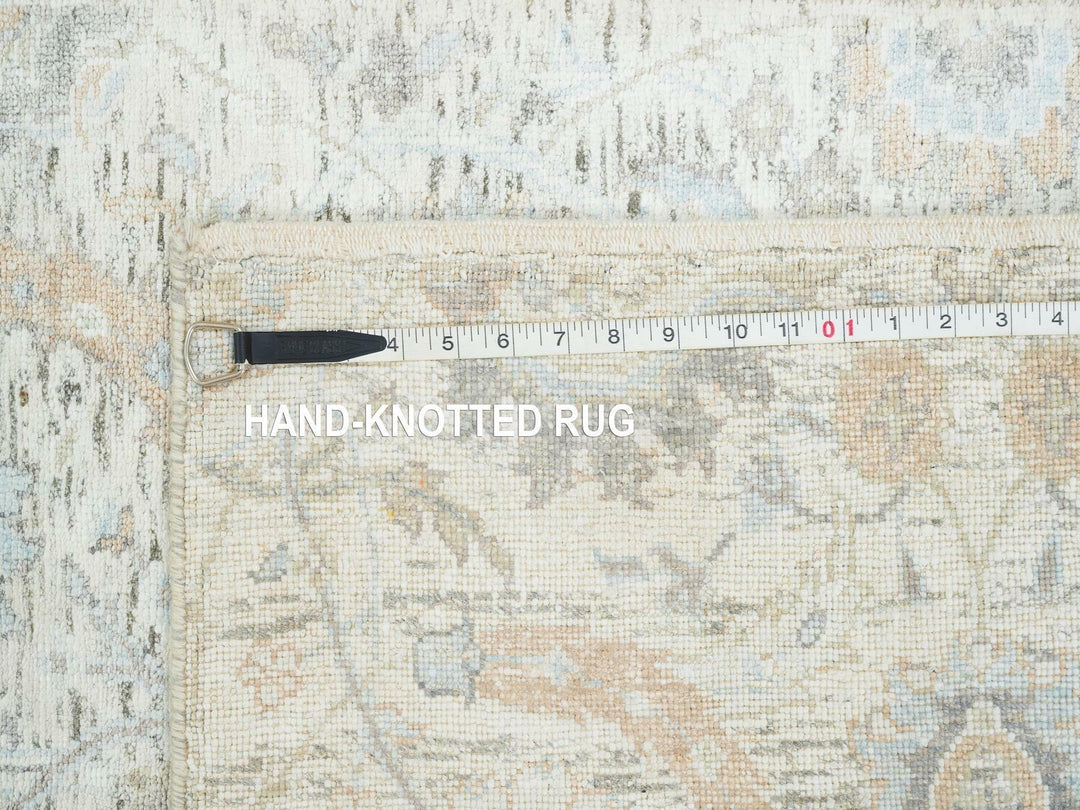 2'6" x 14'2" New Hand Knotted Ivory Wool & Silk Runner Oriental Rug - MOA10265174