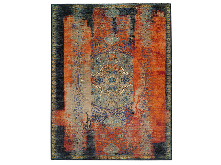 12'0" x 15'1" New Hand Knotted Orange Wool Rectangle Oriental Rug - MOA10265176