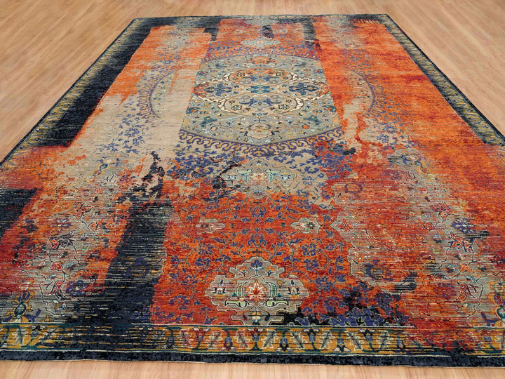 12'0" x 15'1" New Hand Knotted Red Wool Rectangle Oriental Rug - MOA10265176