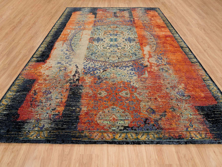 10'2" x 14'3" New Hand Knotted Orange Wool Rectangle Oriental Rug - MOA10265177