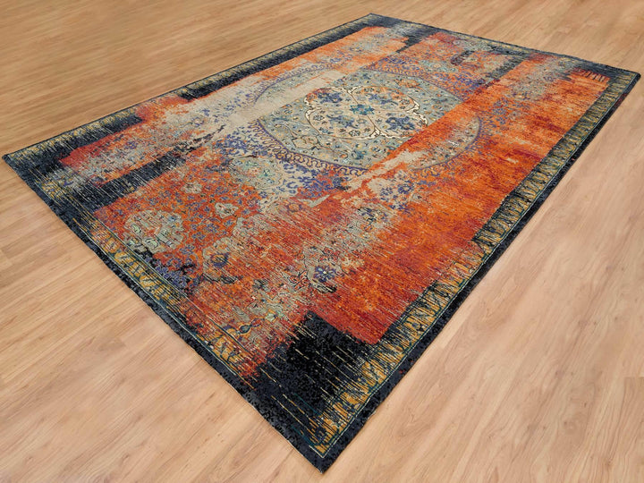 10'2" x 14'3" New Hand Knotted Orange Wool Rectangle Oriental Rug - MOA10265177