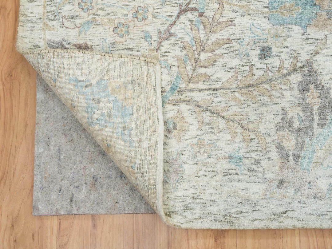 12'1" x 18'0" New Hand Knotted Ivory Wool & Silk Rectangle Oriental Rug - MOA10265178