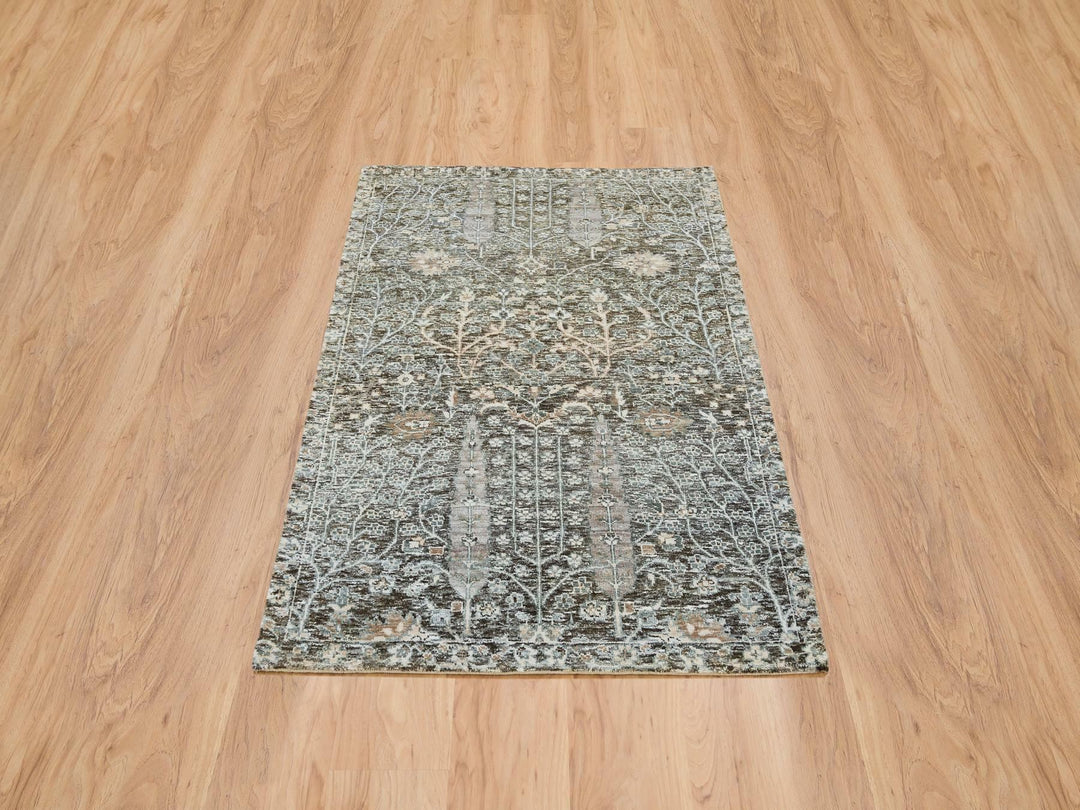3'0" x 5'0" New Hand Knotted Black Wool & Silk Rectangle Oriental Rug - MOA10265181
