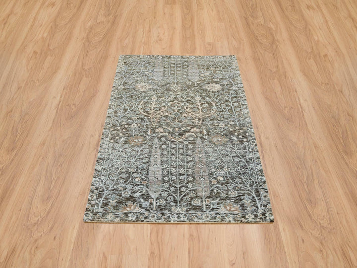 3'0" x 5'0" New Hand Knotted Black Wool & Silk Rectangle Oriental Rug - MOA10265181