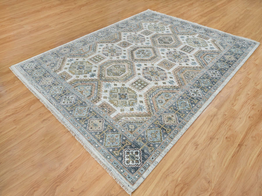 7'10" x 10'0" New Hand Knotted Ivory Wool Rectangle Oriental Rug - MOA10265185