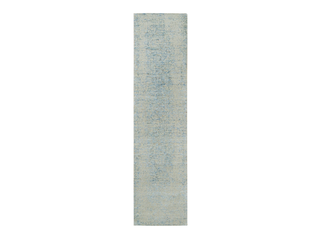 2'6" x 10'0" New Hand Loomed Grey Wool & Silk Runner Oriental Rug - MOA10265191
