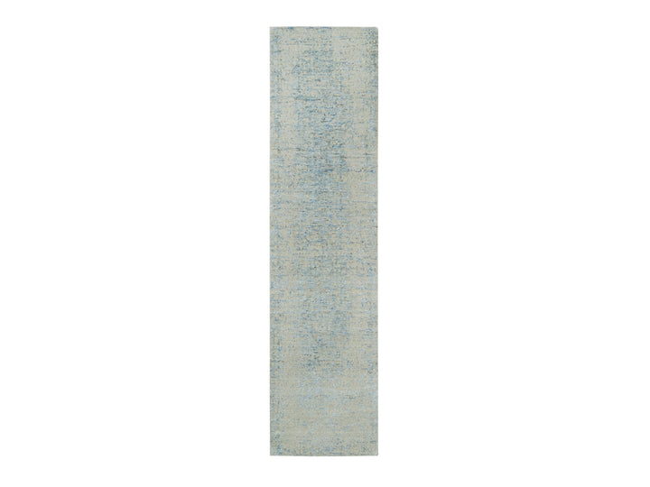 2'6" x 10'0" New Hand Loomed Grey Wool & Silk Runner Oriental Rug - MOA10265191