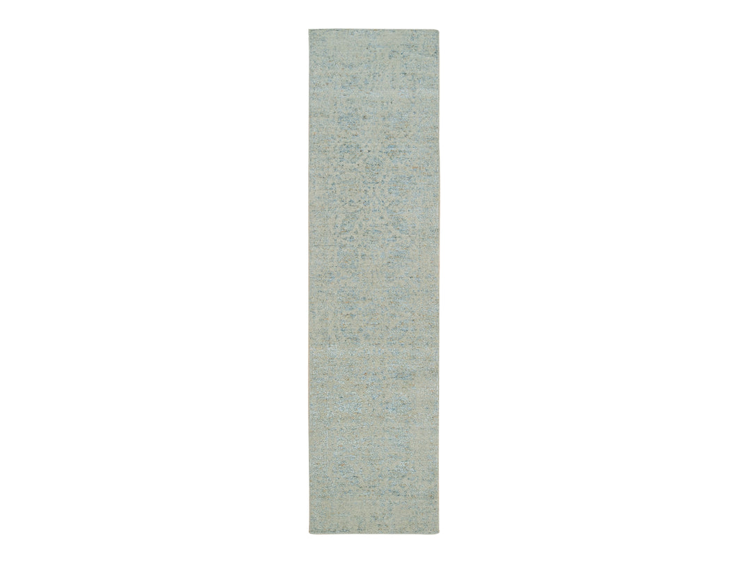 2'6" x 10'0" New Hand Loomed Blue Wool & Silk Runner Oriental Rug - MOA10265192