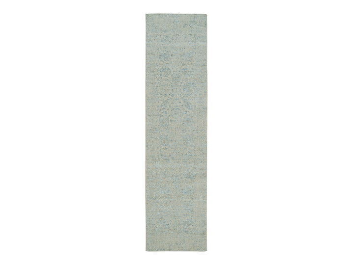 2'6" x 10'0" New Hand Loomed Blue Wool & Silk Runner Oriental Rug - MOA10265192