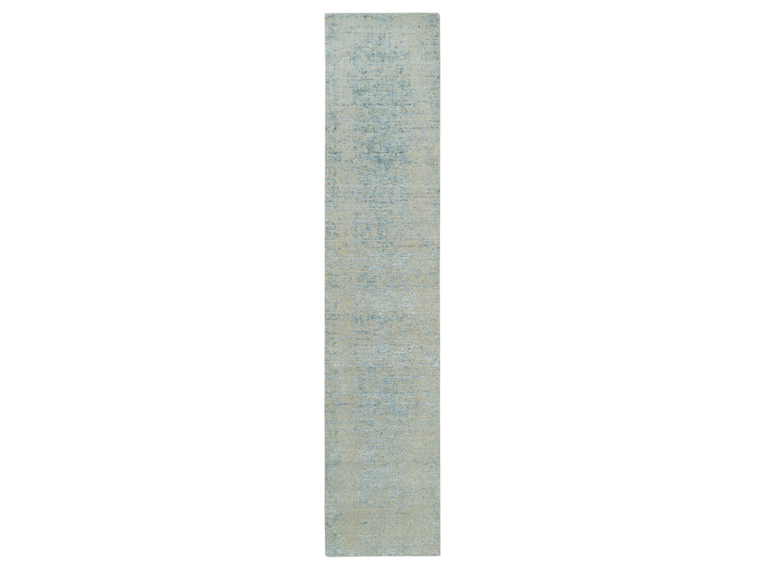 2'6" x 12'0" New Hand Loomed Grey Wool & Silk Runner Oriental Rug - MOA10265193