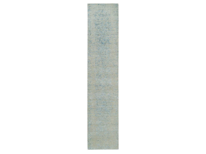 2'6" x 12'0" New Hand Loomed Grey Wool & Silk Runner Oriental Rug - MOA10265193