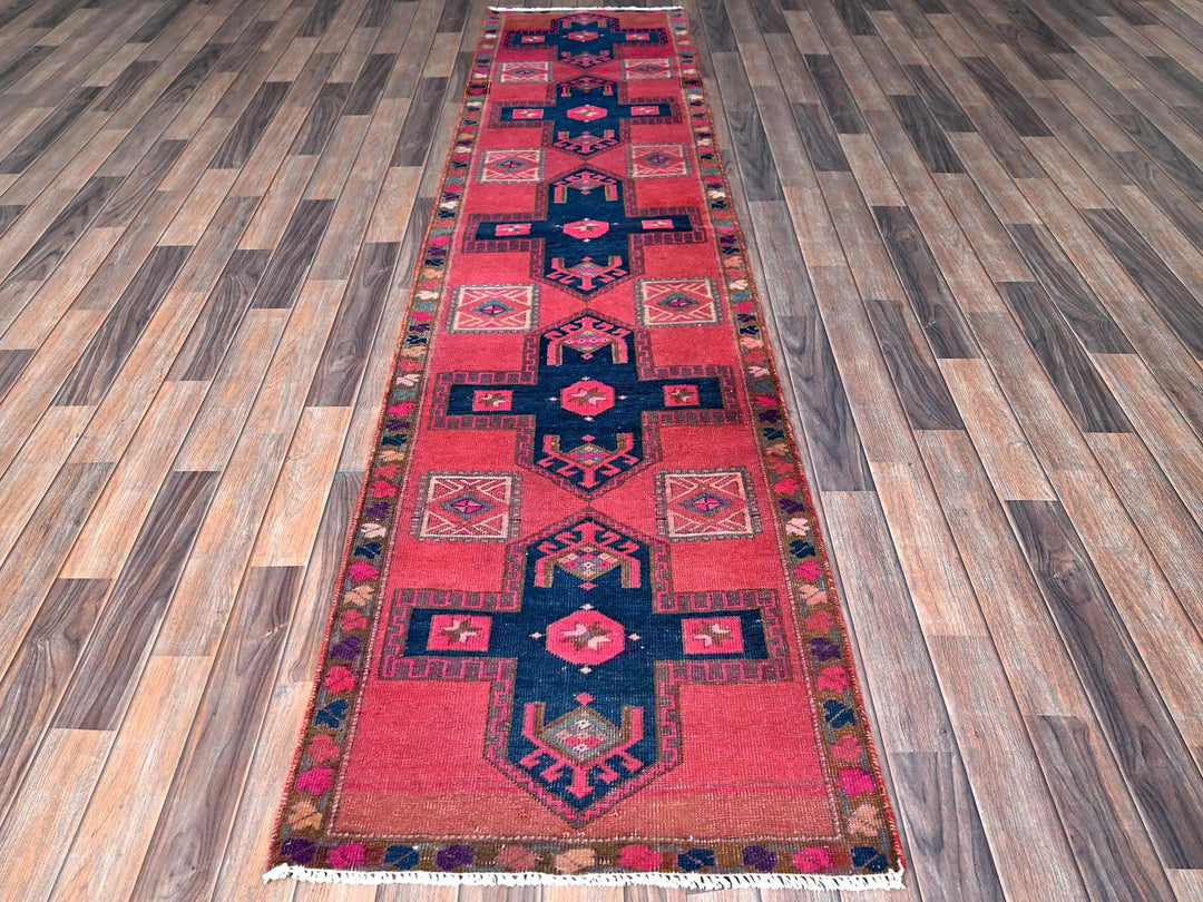 2'5" x 9'10" Vintage Hand Knotted Overdyed Wool Runner Oriental Rug - MOA102651