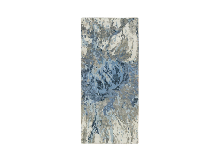 2'6" x 5'9" New Hand Knotted Grey Wool & Silk Runner Oriental Rug - MOA10265203