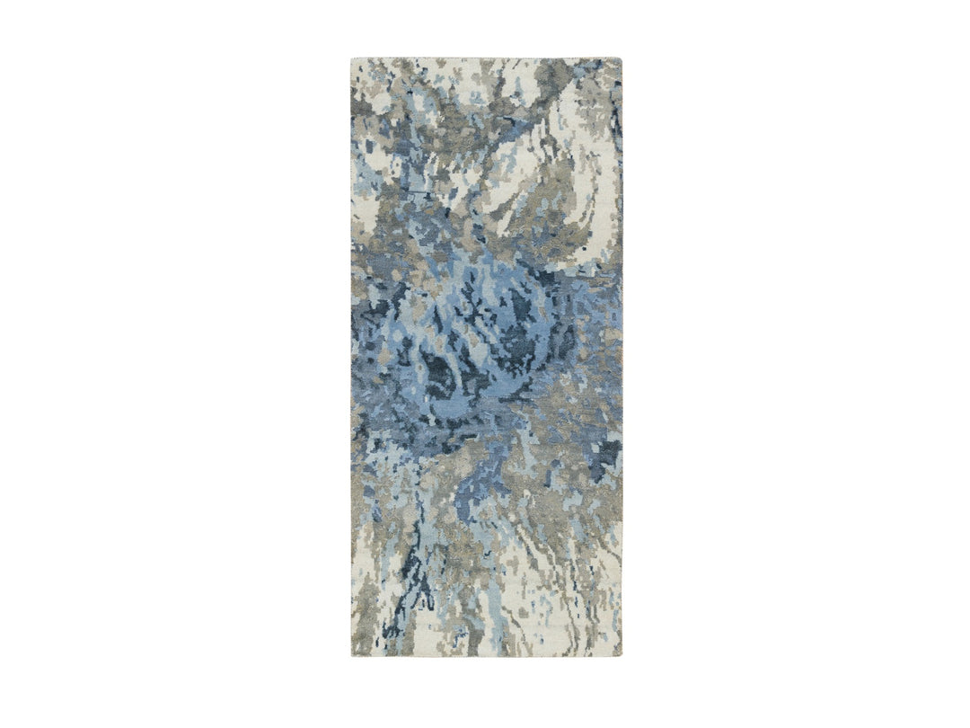 2'7" x 6'0" New Hand Knotted Grey Wool & Silk Runner Oriental Rug - MOA10265204