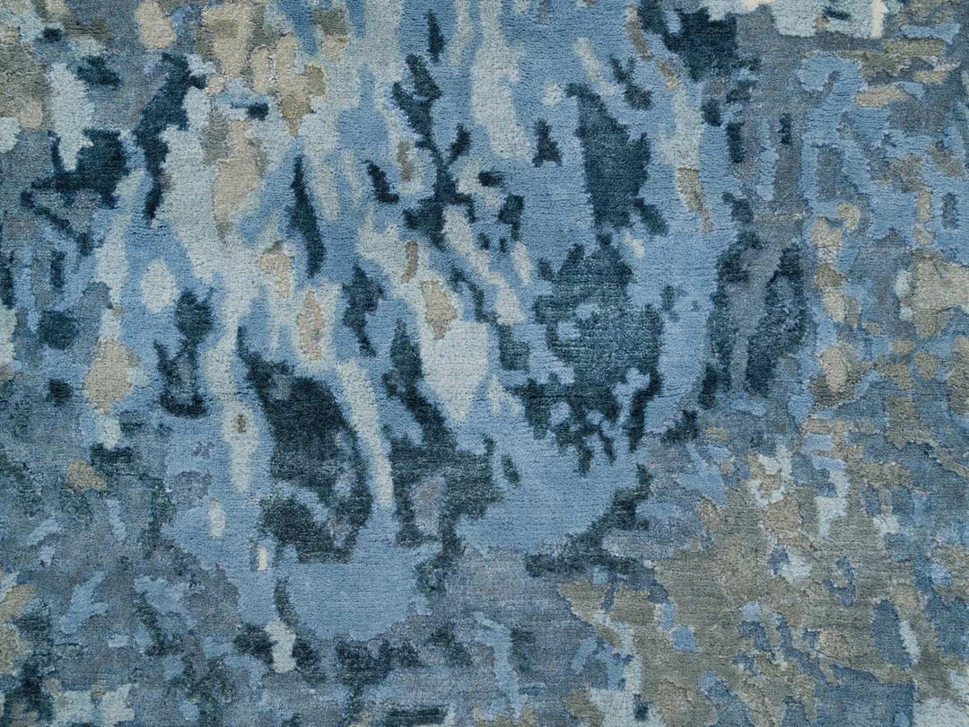 2'7" x 6'0" New Hand Knotted Grey Wool & Silk Runner Oriental Rug - MOA10265204