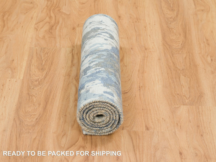 2'7" x 6'0" New Hand Knotted Grey Wool & Silk Runner Oriental Rug - MOA10265204