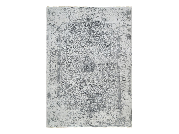 9'10" x 14'0" New Hand Knotted Grey Wool & Silk Rectangle Oriental Rug - MOA10265206
