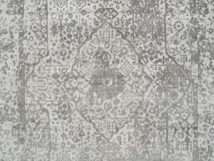 5'1" x 7'0" New Hand Knotted Grey Wool & Silk Rectangle Oriental Rug - MOA10265209