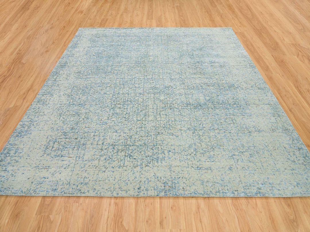 10'0" x 10'0" New Hand Loomed Grey Wool & Silk Square Oriental Rug - MOA10265213