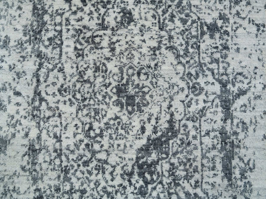 2'8" x 20'0" New Hand Knotted Grey Wool & Silk Runner Oriental Rug - MOA10265214
