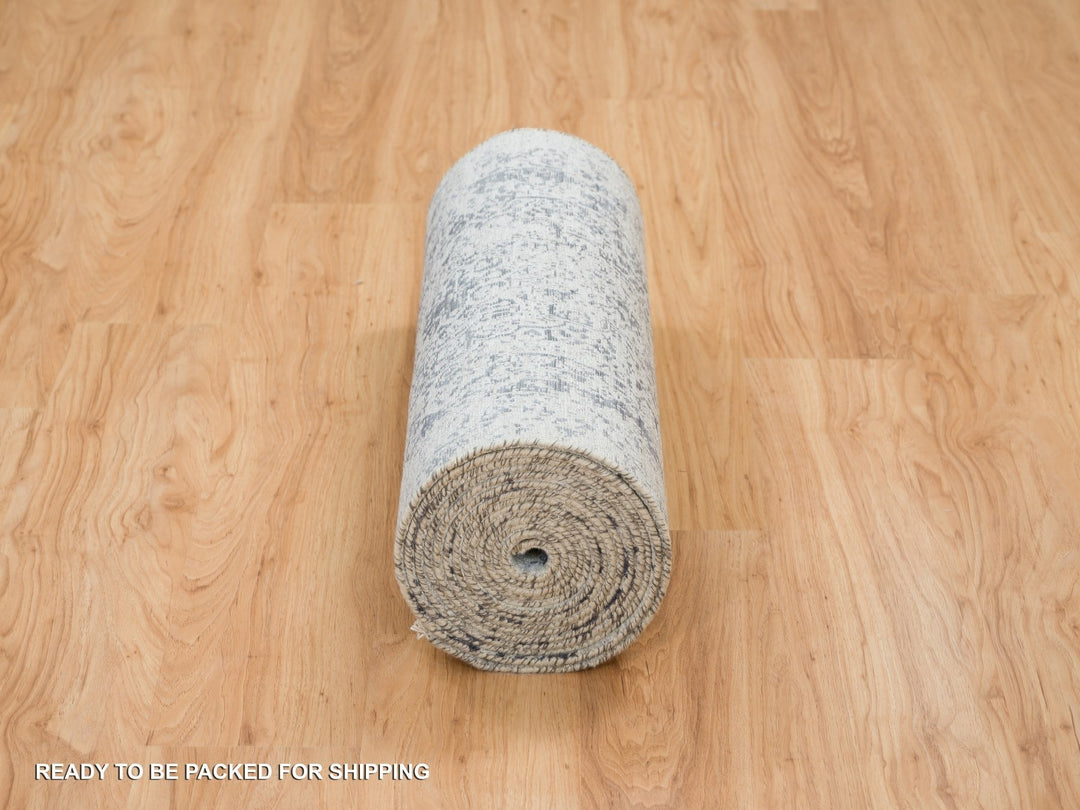 2'8" x 20'0" New Hand Knotted Grey Wool & Silk Runner Oriental Rug - MOA10265214