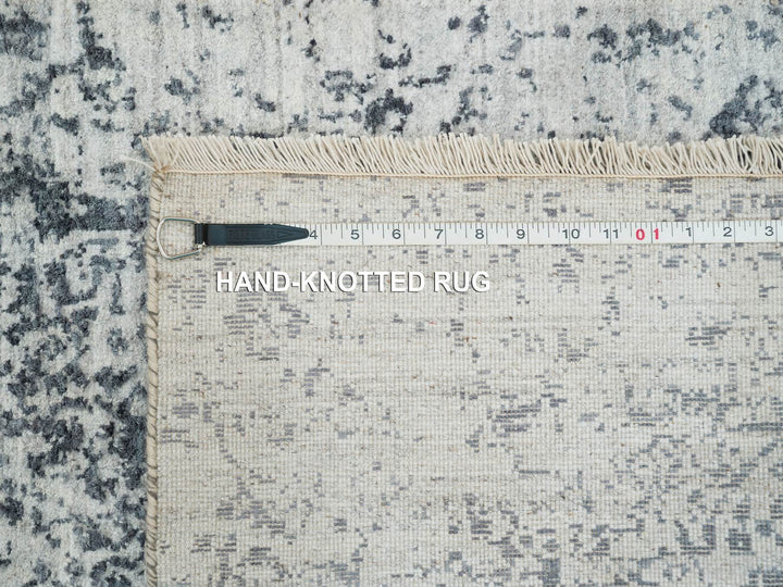 2'8" x 20'0" New Hand Knotted Grey Wool & Silk Runner Oriental Rug - MOA10265214