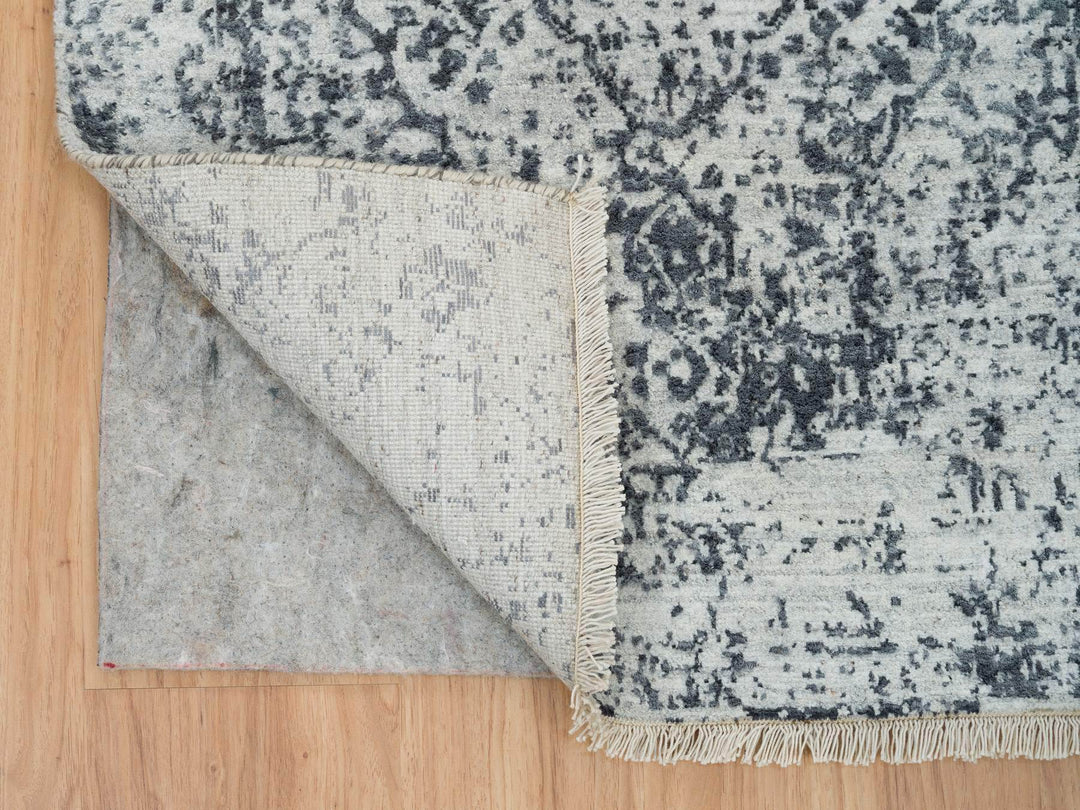 2'7" x 25'8" New Hand Knotted Grey Wool & Silk Runner Oriental Rug - MOA10265215