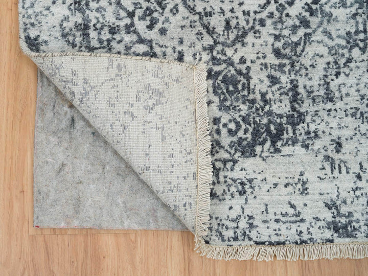 2'7" x 25'8" New Hand Knotted Grey Wool & Silk Runner Oriental Rug - MOA10265215