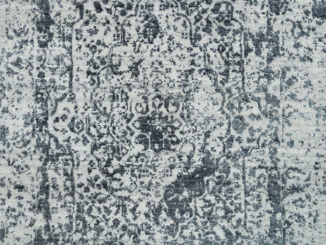 2'7" x 25'8" New Hand Knotted Grey Wool & Silk Runner Oriental Rug - MOA10265215